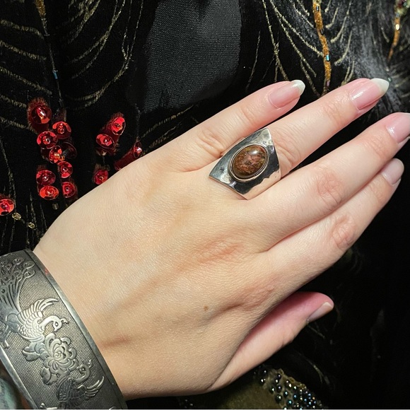 Vintage Sterling Silver Bronzite Hammered Wrap Ring size 8.5 - Picture 4 of 13